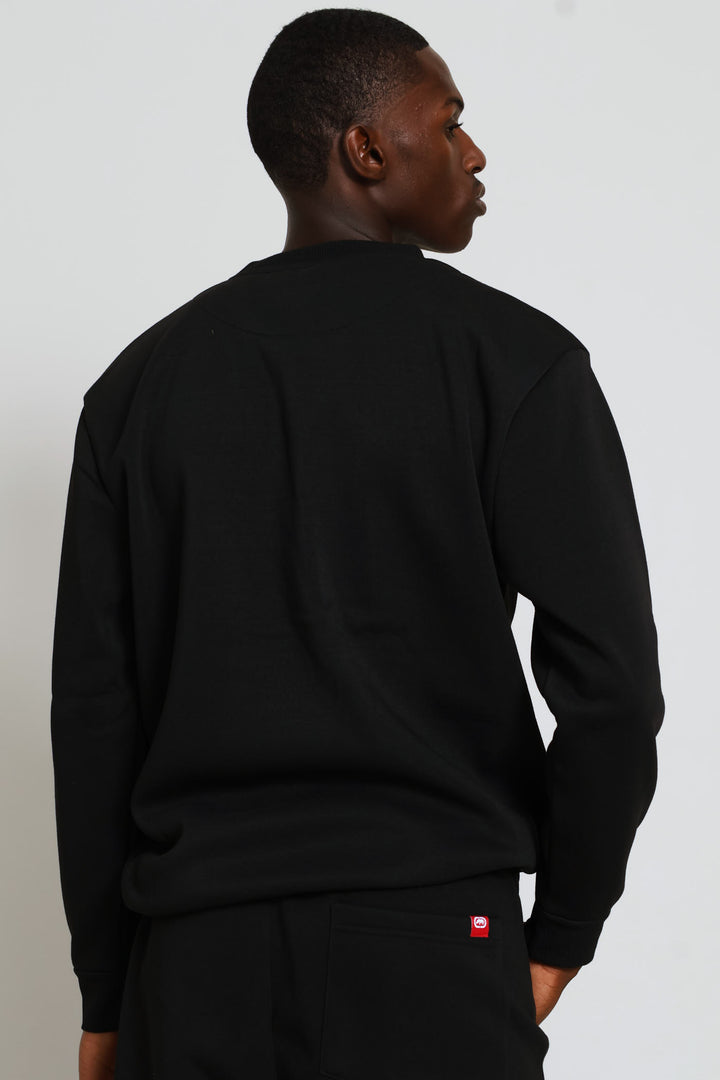 Chest Print Crew Top - Black