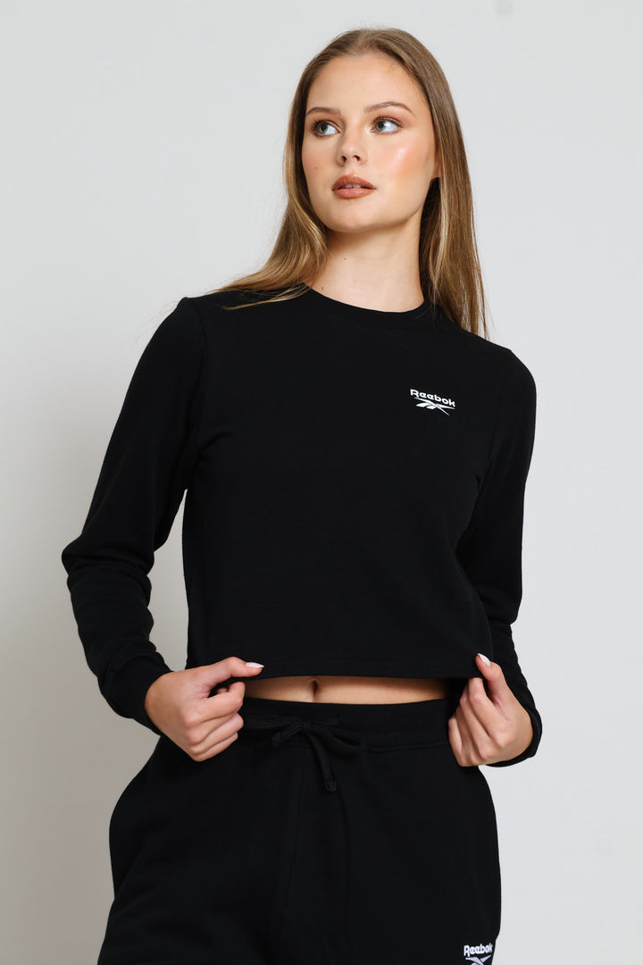 Harper Crew Neck Cropped Sweatshirt - Black