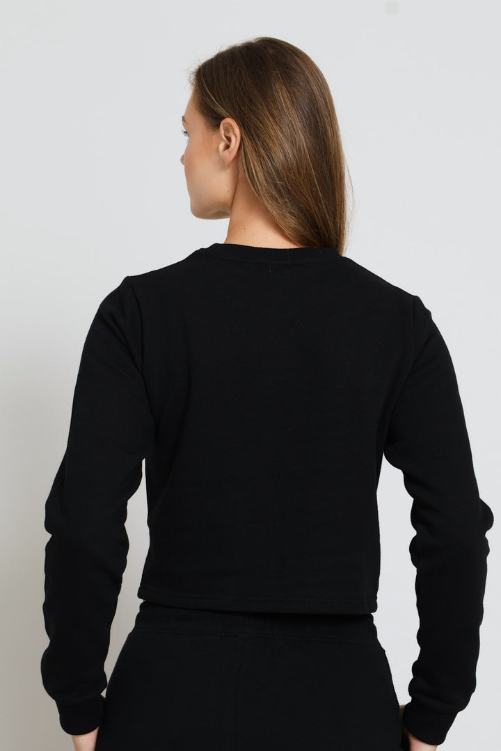 Harper Crew Neck Cropped Sweatshirt - Black