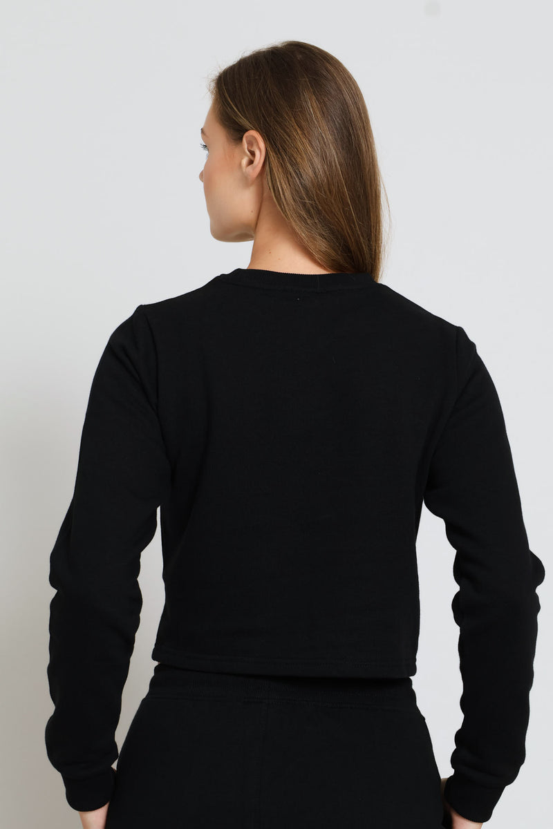 Harper Crew Neck Cropped Sweatshirt - Black