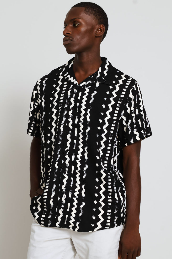 Wavy Viscose Shirt - Black