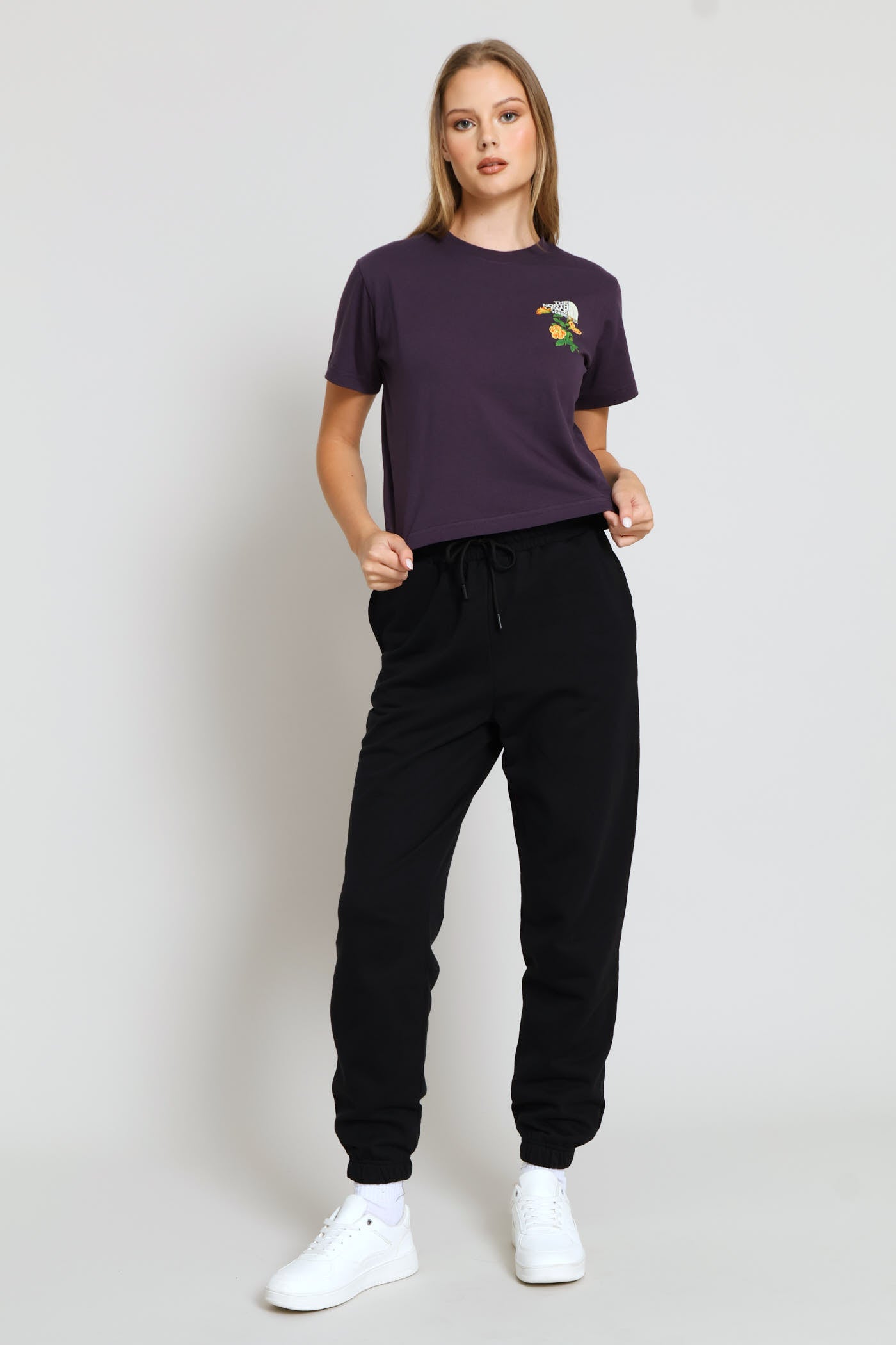 Ladies Flora Embroidered Graphic Regular Short Sleeve Tee - Purple