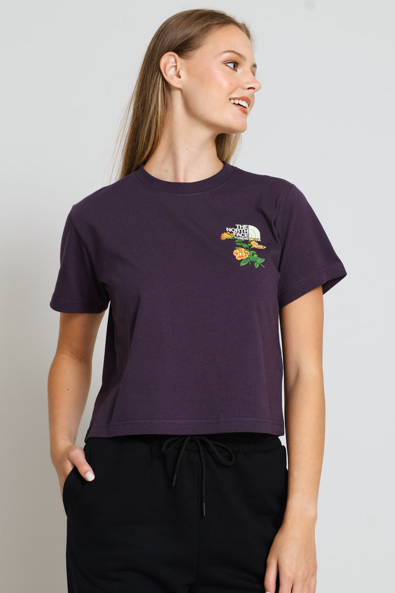 Flora Embroidered Graphic Regular Short Sleeve Tee - Purple