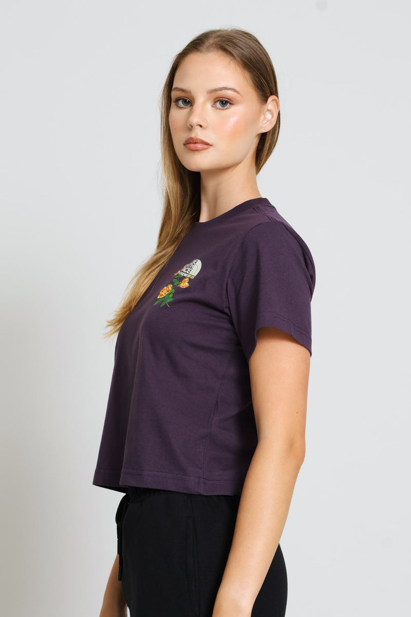 Flora Embroidered Graphic Regular Short Sleeve Tee - Purple