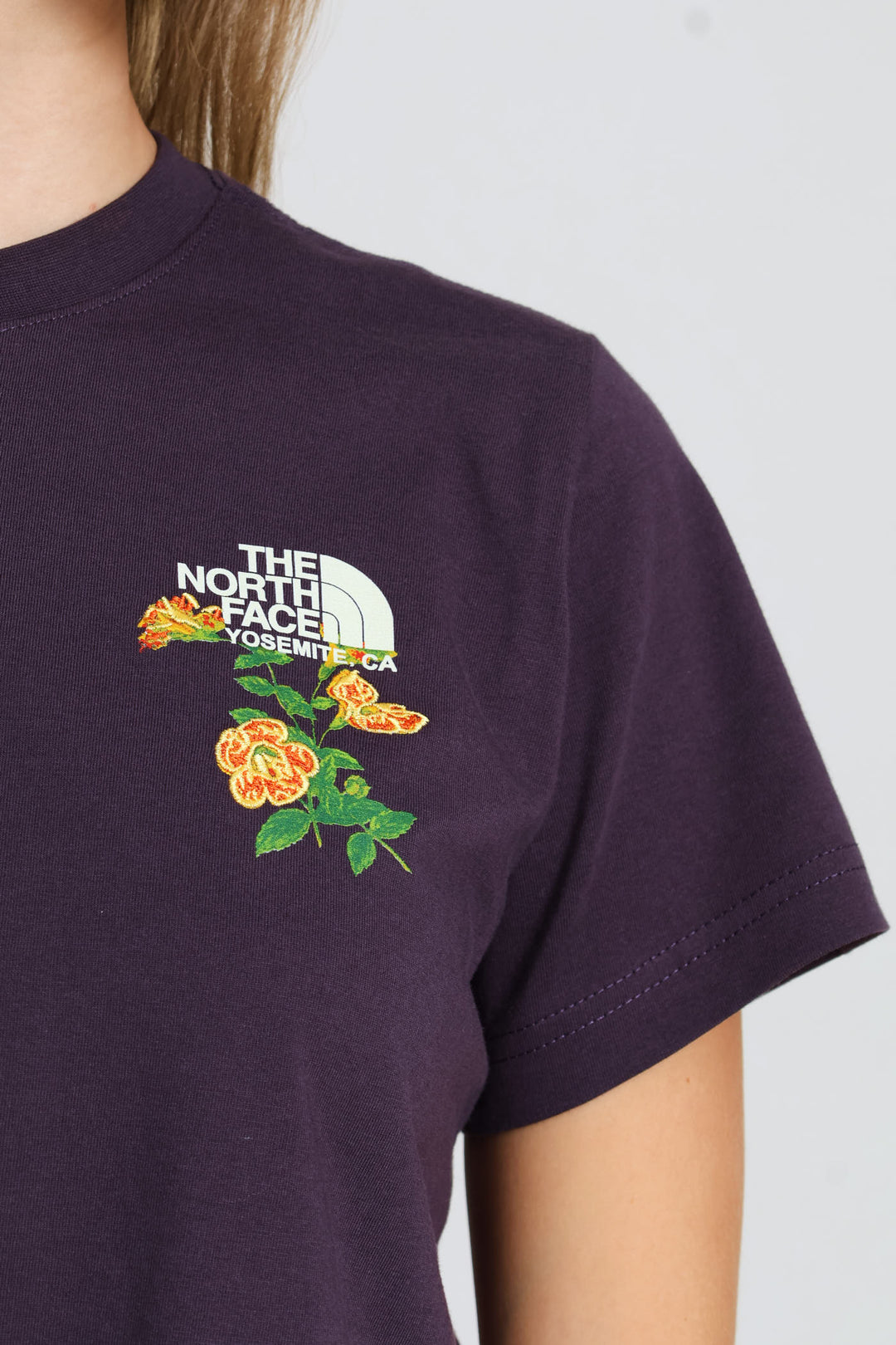 Flora Embroidered Graphic Regular Short Sleeve Tee - Purple