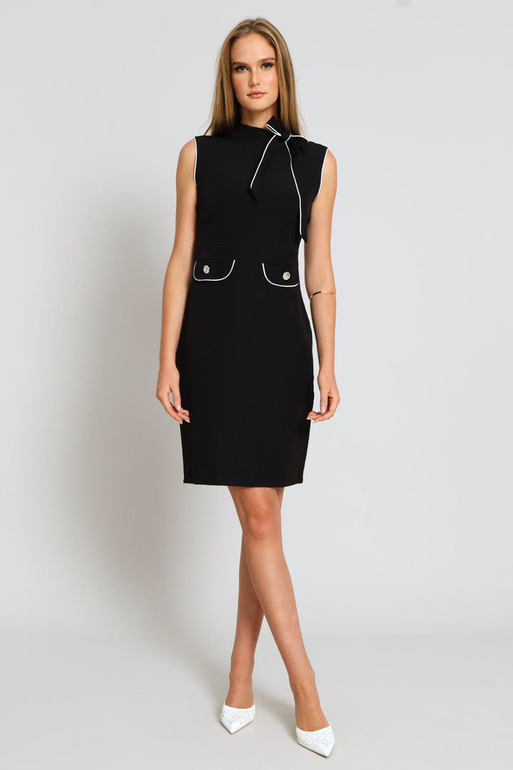 Kitty Bow Contrast Work Dress - Black/White