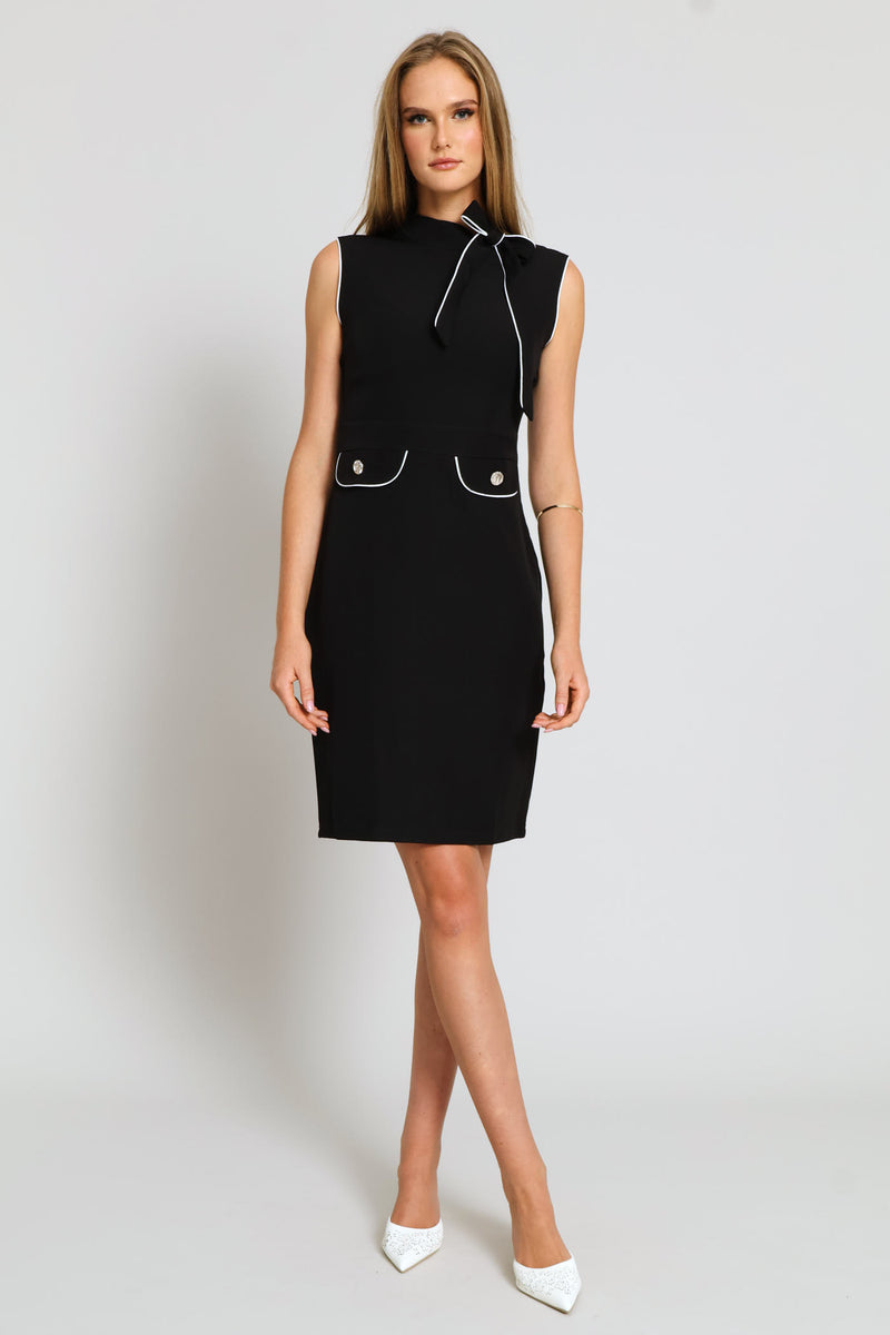 Kitty Bow Contrast Work Dress - Black/White