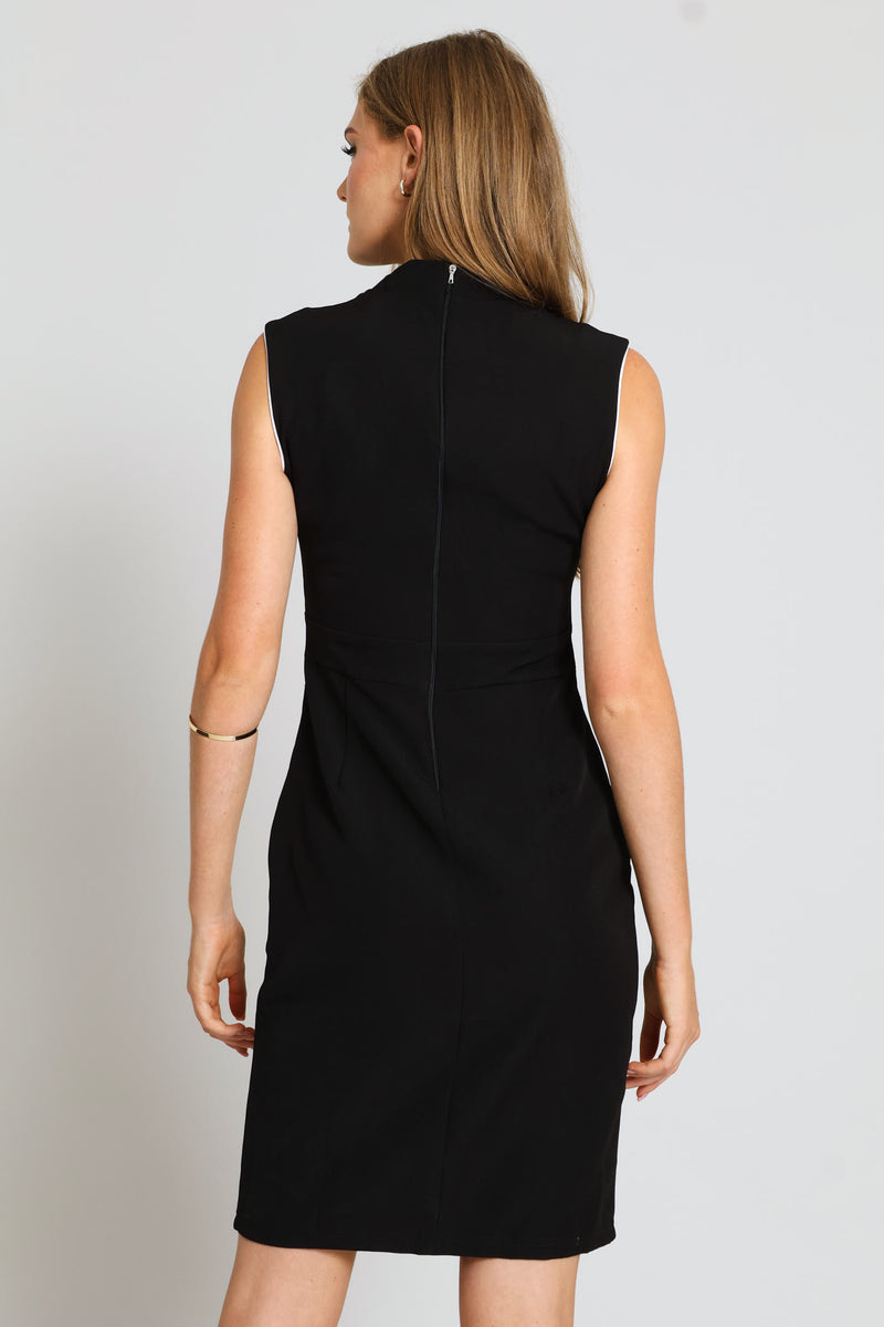 Kitty Bow Contrast Work Dress - Black/White