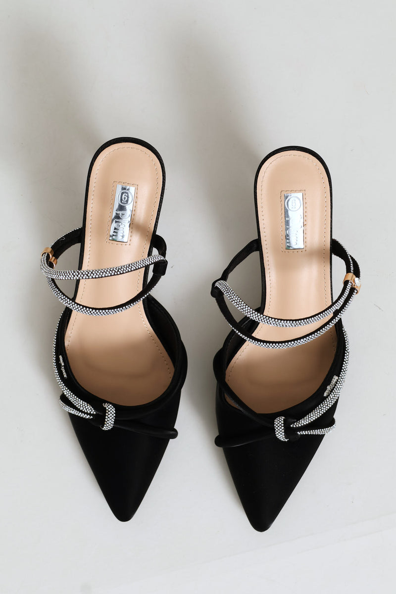 Daimond Strap Sandal Heel - Black
