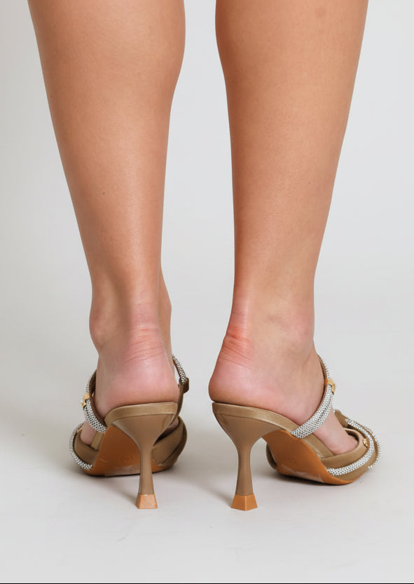 Daimond Strap Sandal Heel - Nude