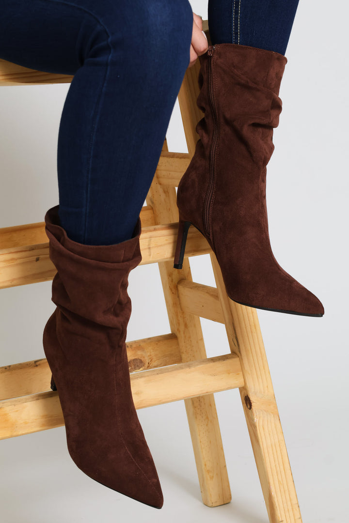 Pointed Toe Shuffle Stiletto Boot - Brown
