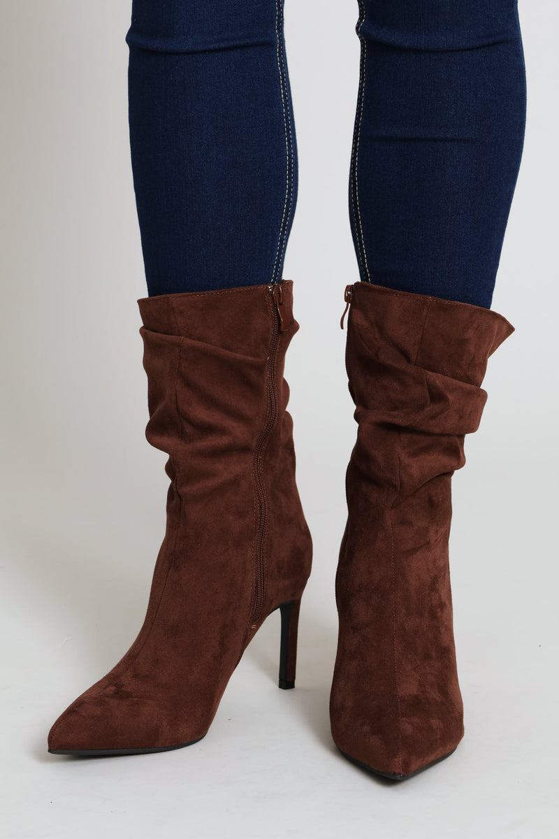 Pointed Toe Shuffle Stiletto Boot - Brown