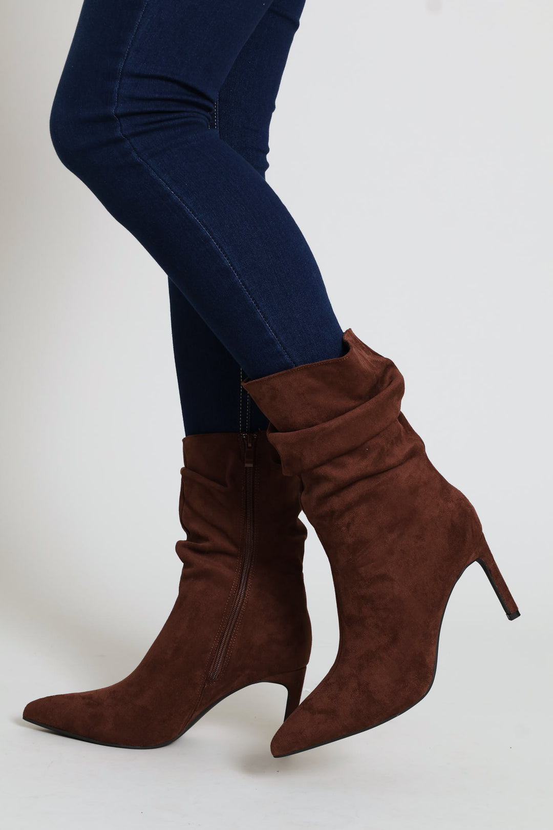 Pointed Toe Shuffle Stiletto Boot - Brown