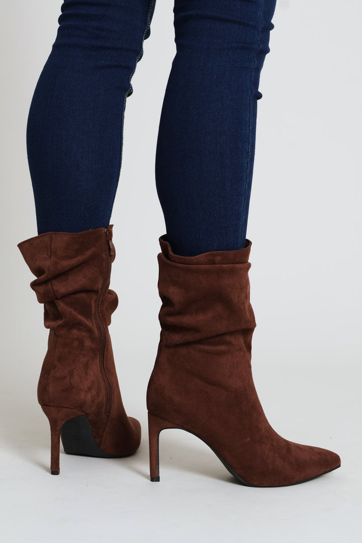 Pointed Toe Shuffle Stiletto Boot - Brown