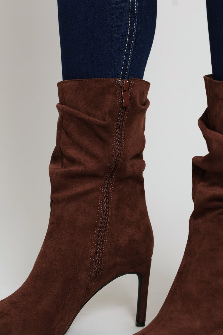 Pointed Toe Shuffle Stiletto Boot - Brown