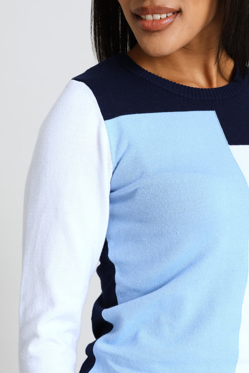 Intarsia Colourblock Pullover - Navy/Blue
