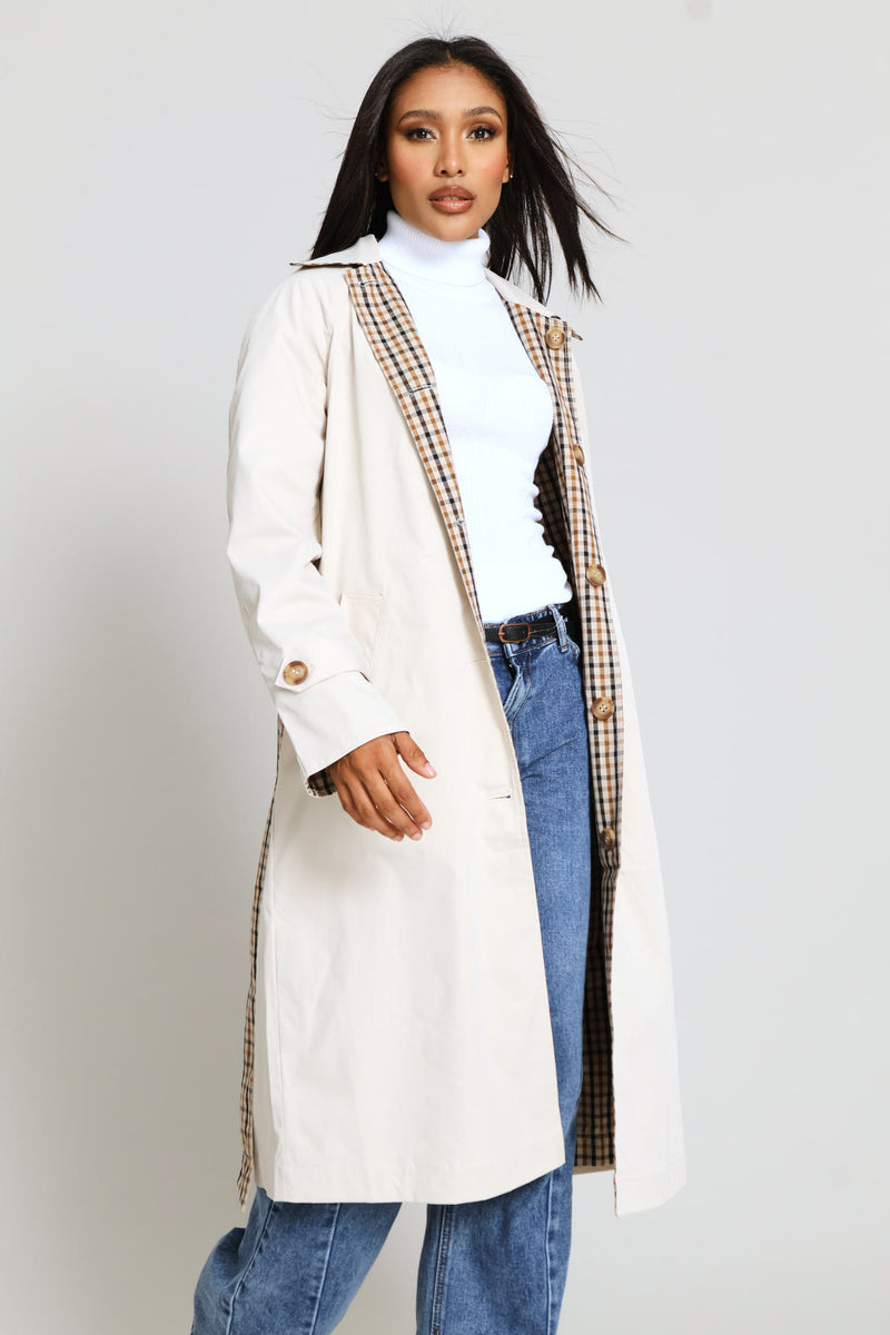 Epaulette Detail Reversible Trench Coat - Light Stone