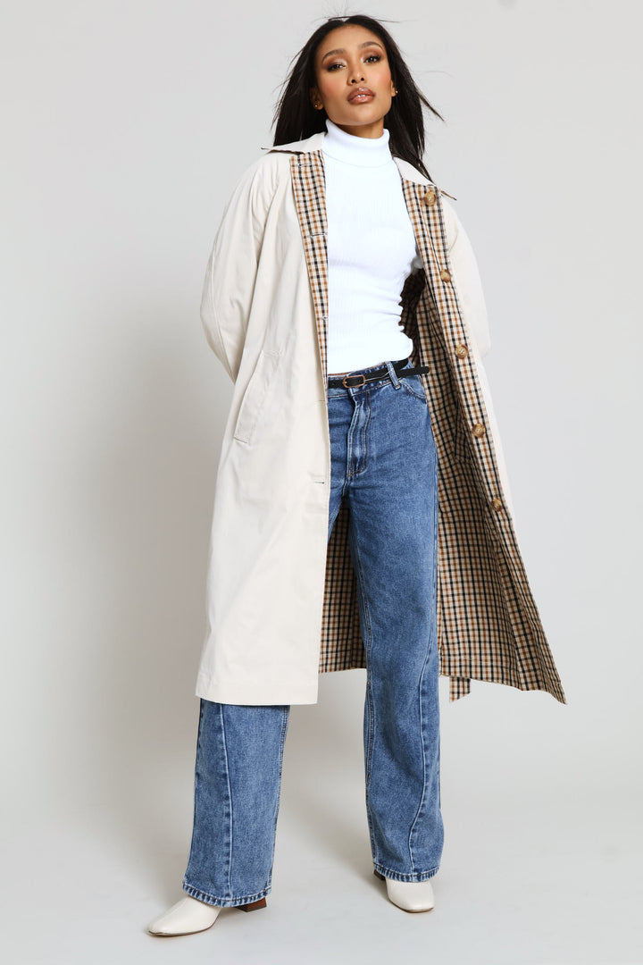 Epaulette Detail Reversible Trench Coat - Light Stone