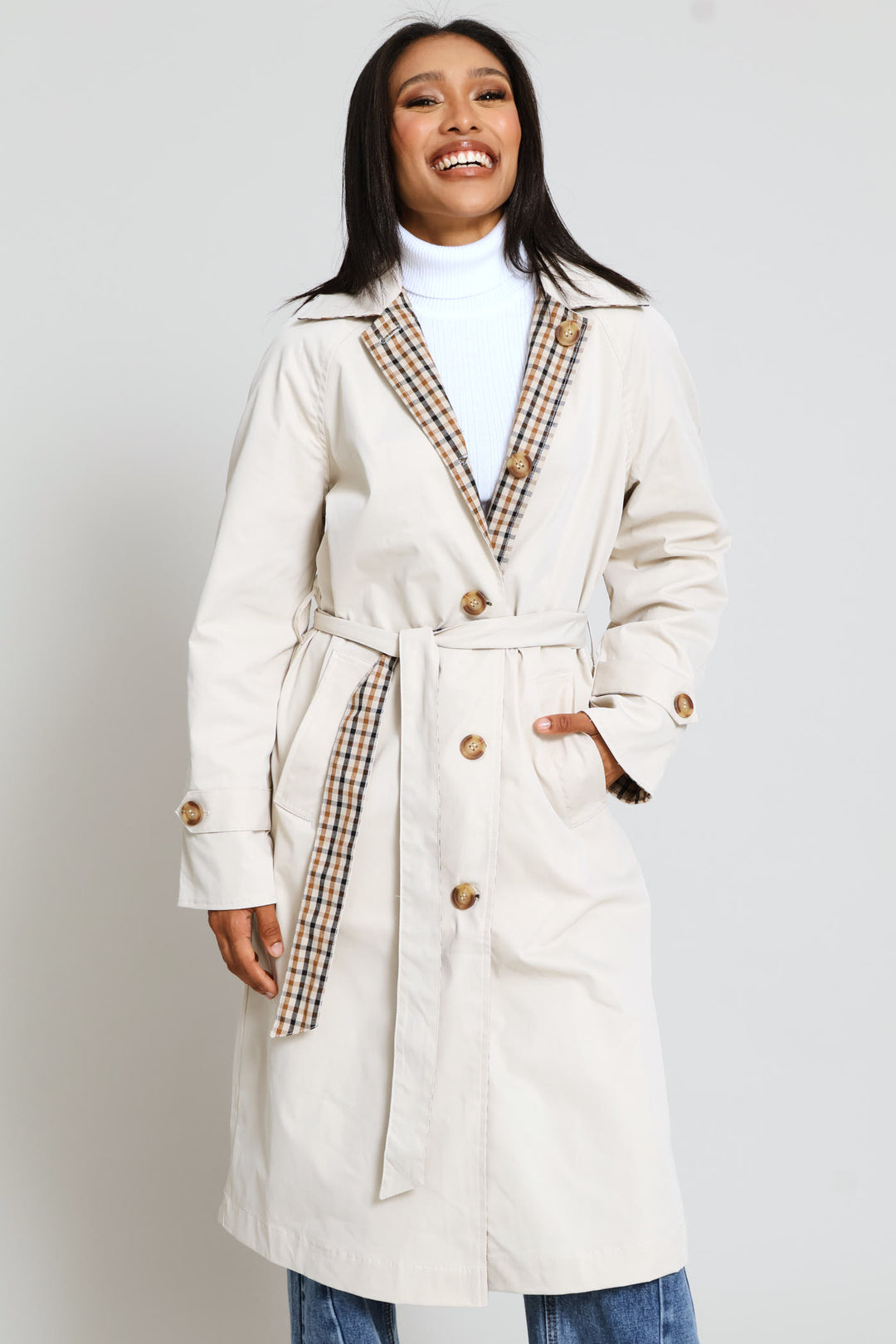 Epaulette Detail Reversible Trench Coat - Light Stone