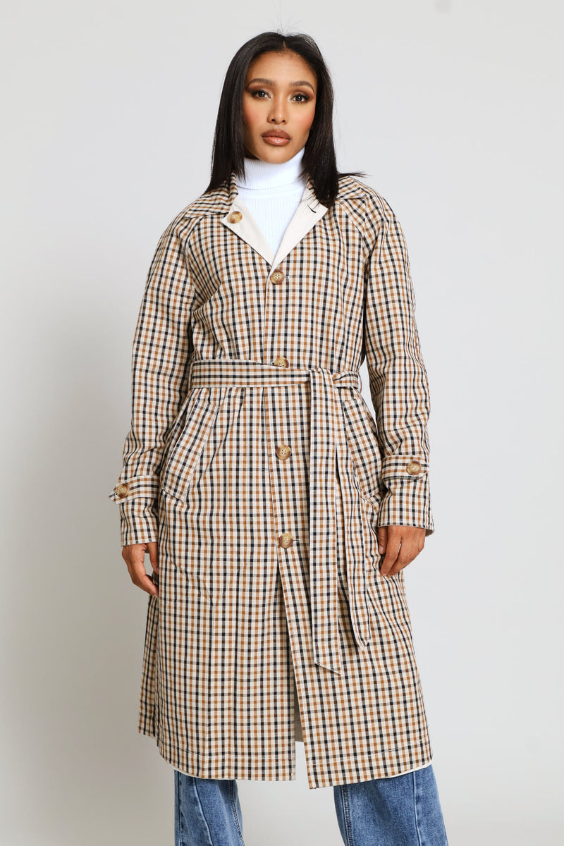Epaulette Detail Reversible Trench Coat - Light Stone