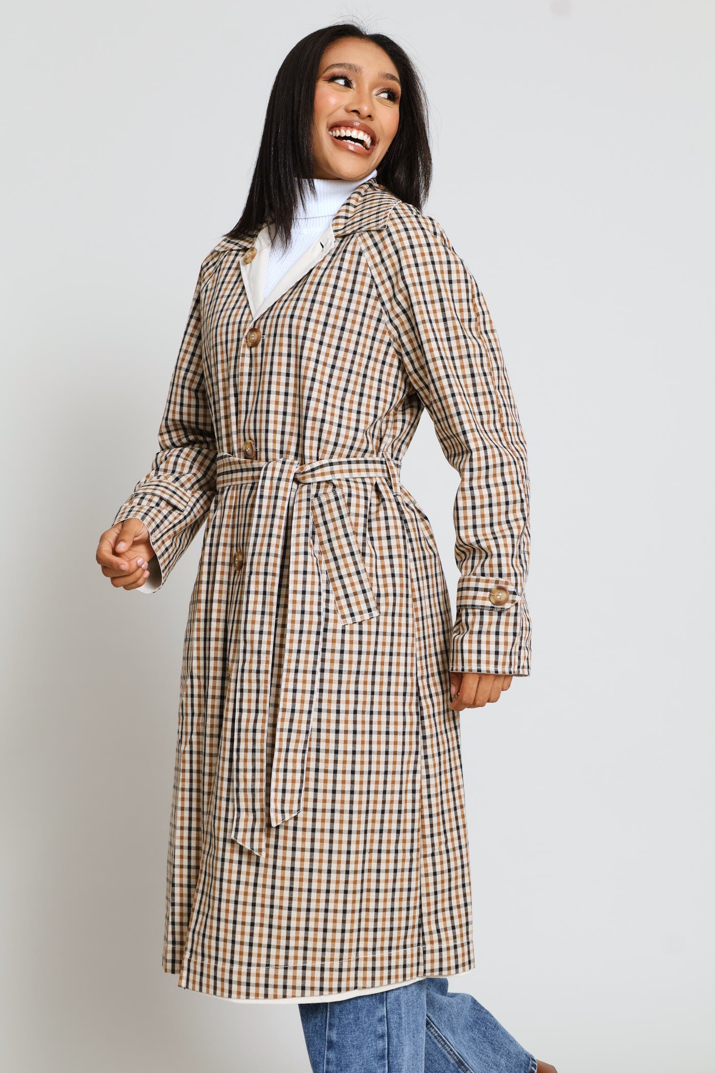 Ladies Epaulette Detail Reversible Trench Coat - Light Stone – Edgars