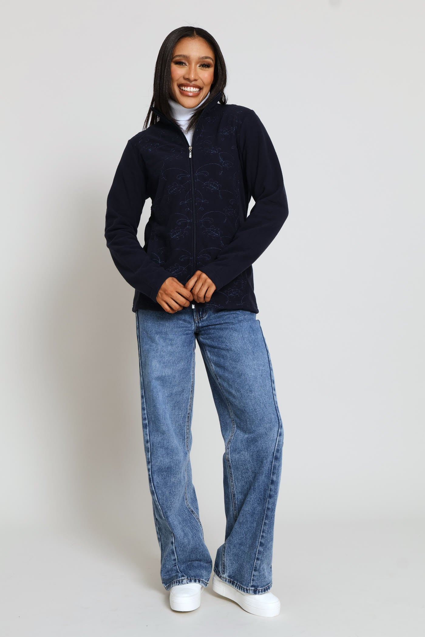 Ladies Embroidered Zip Up Polar Fleece Jacket - Midnight Blue – Edgars