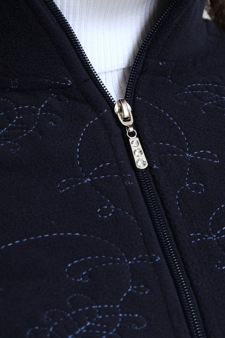 Embroidered Zip Up Polar Fleece Jacket - Midnight Blue