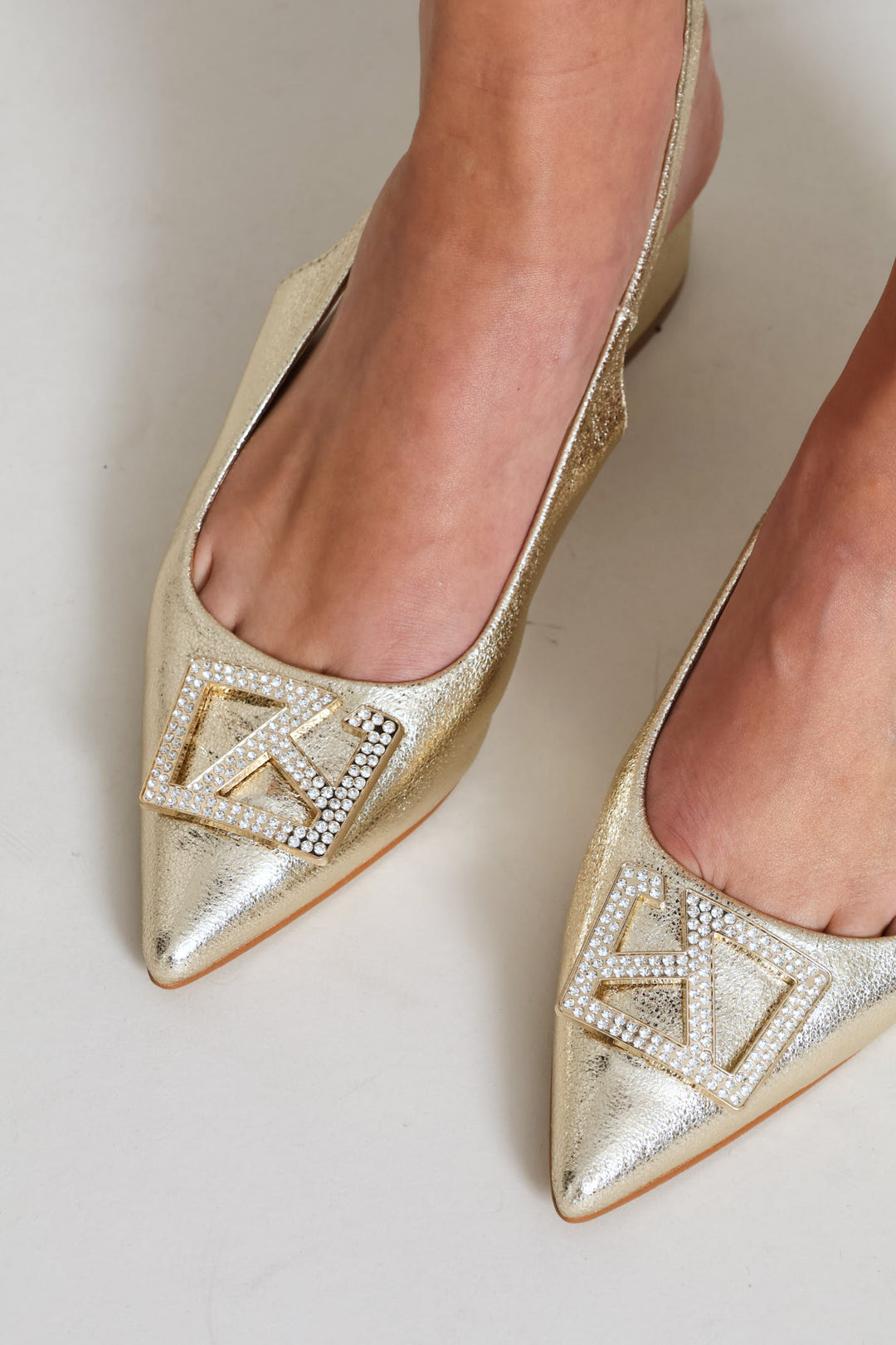 Diamante Trim Block Mule Heel - Gold
