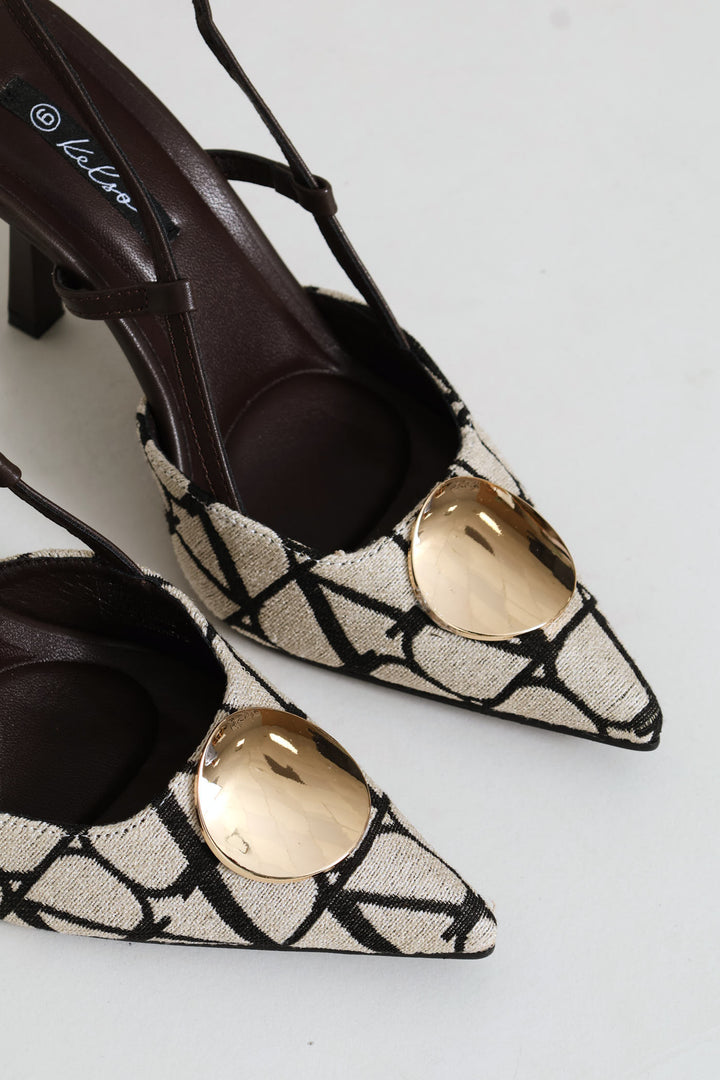 Embossed Canvas Slingback Heel - Multi