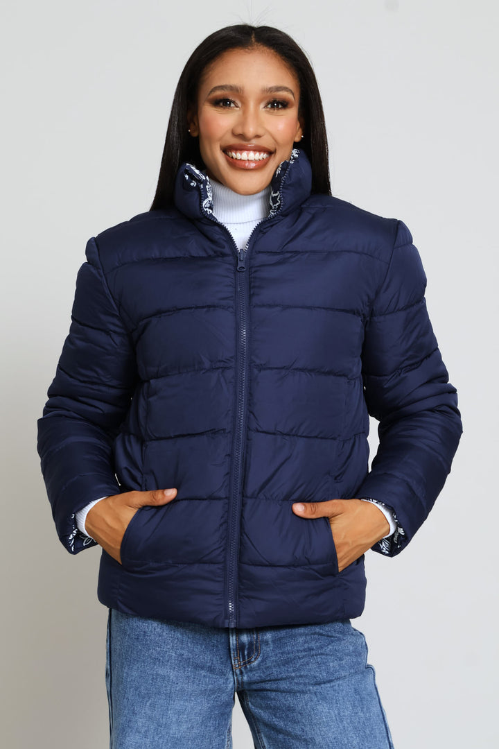 Reversible Puffer Jacket - Navy/White