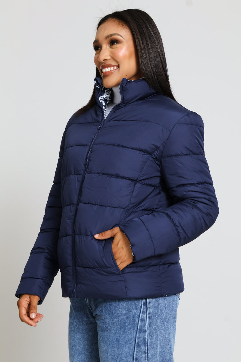 Reversible Puffer Jacket - Navy/White