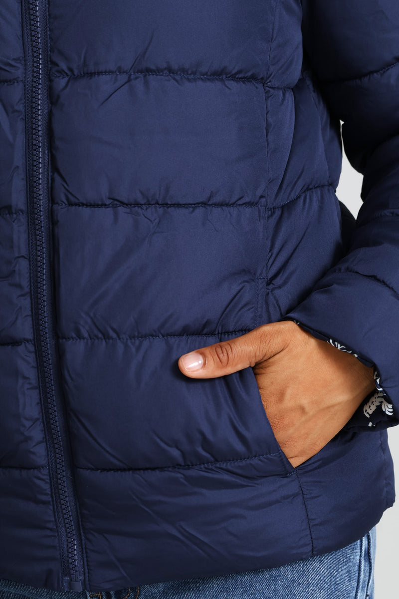 Reversible Puffer Jacket - Navy/White