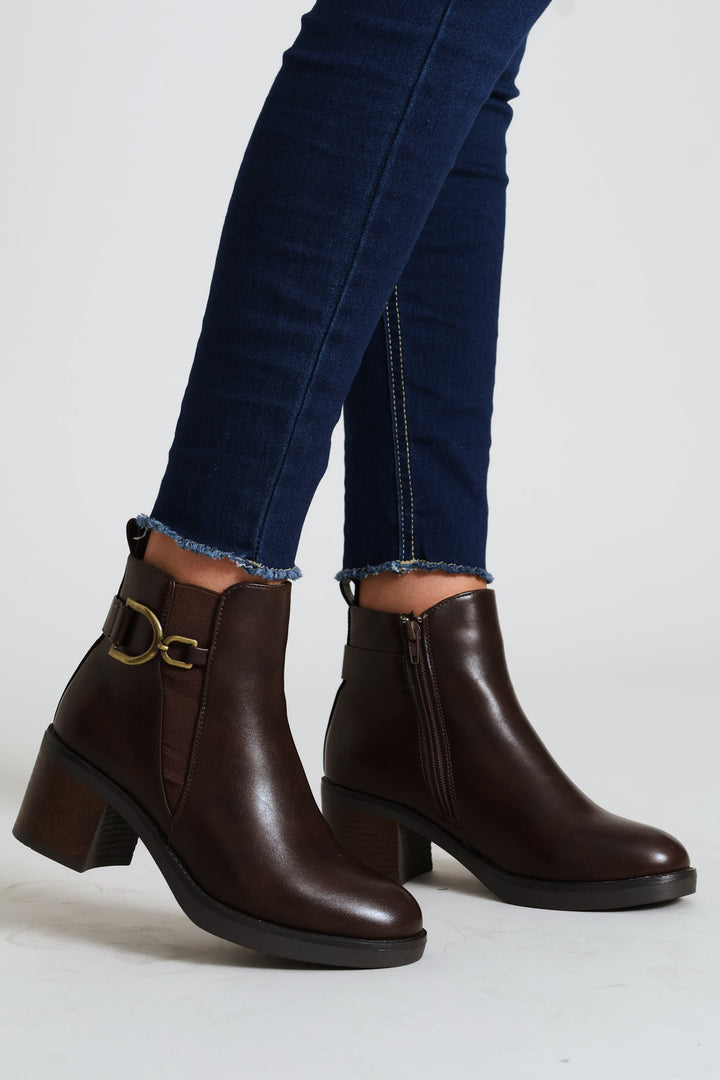 Smart Ankle Boot With Ankle Buckle - Brown
