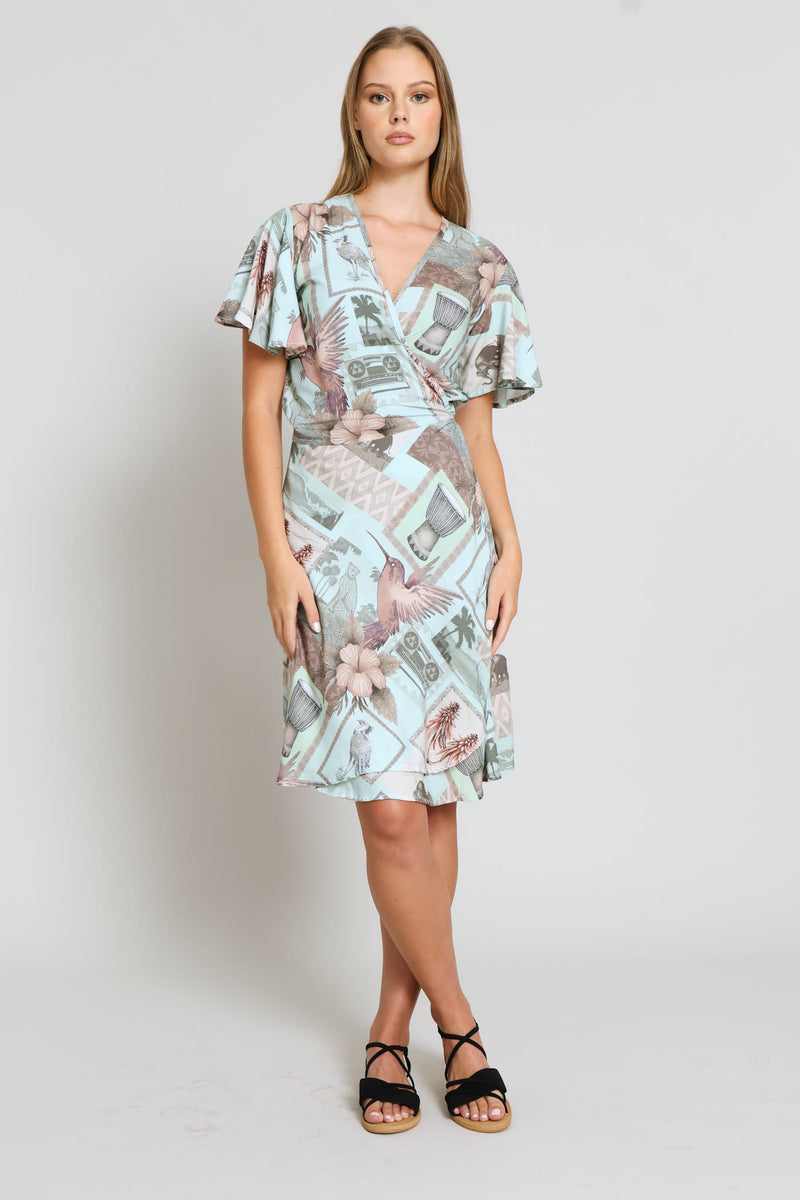 Aloe Africa Print Dress - Aqua