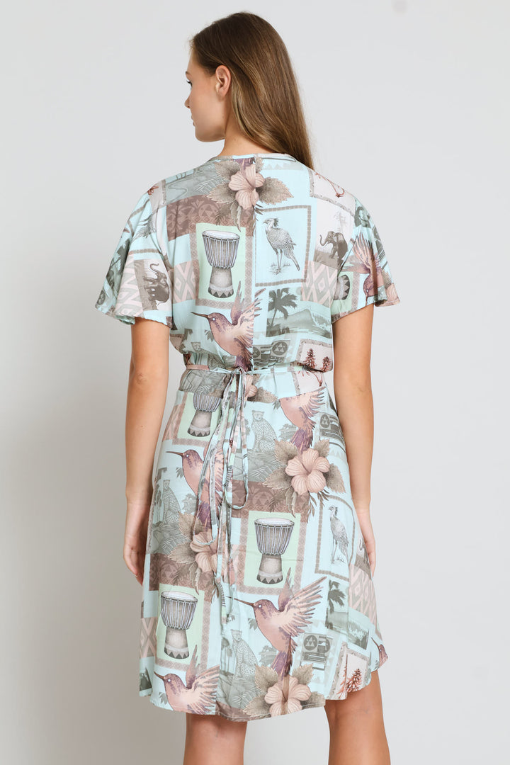 Aloe Africa Print Dress - Aqua