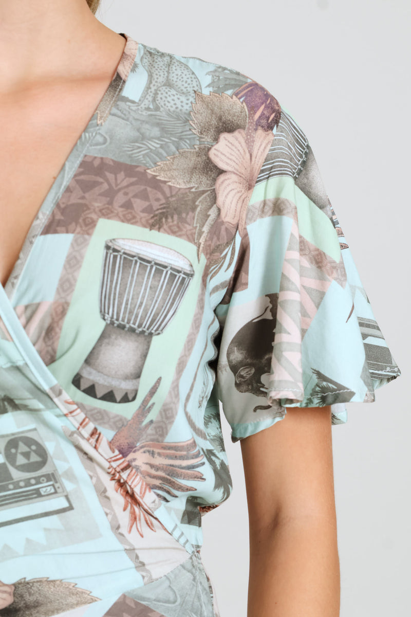 Aloe Africa Print Dress - Aqua