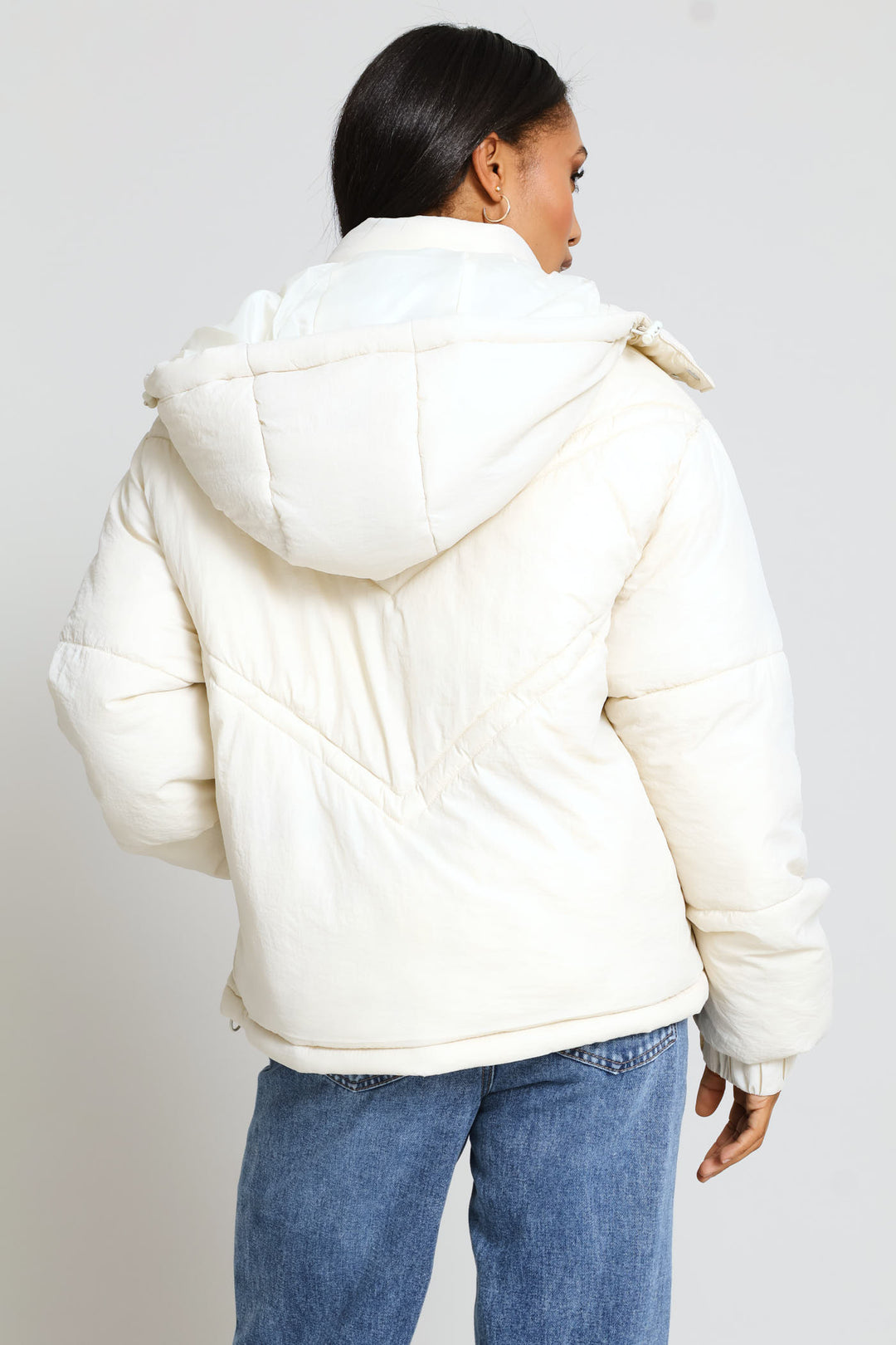 Chevron Quilted Puffer Jacket - Light Stone