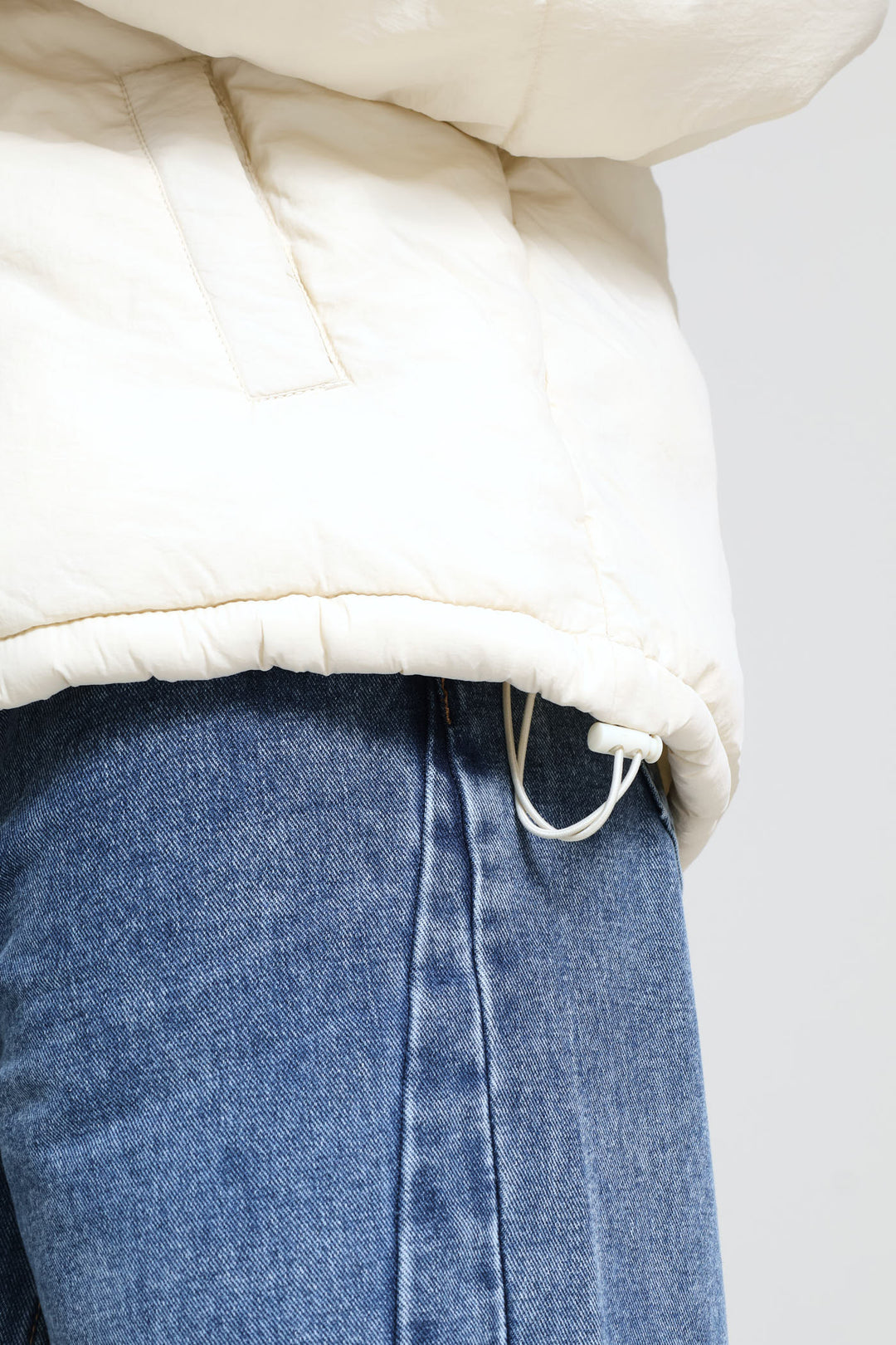 Chevron Quilted Puffer Jacket - Light Stone