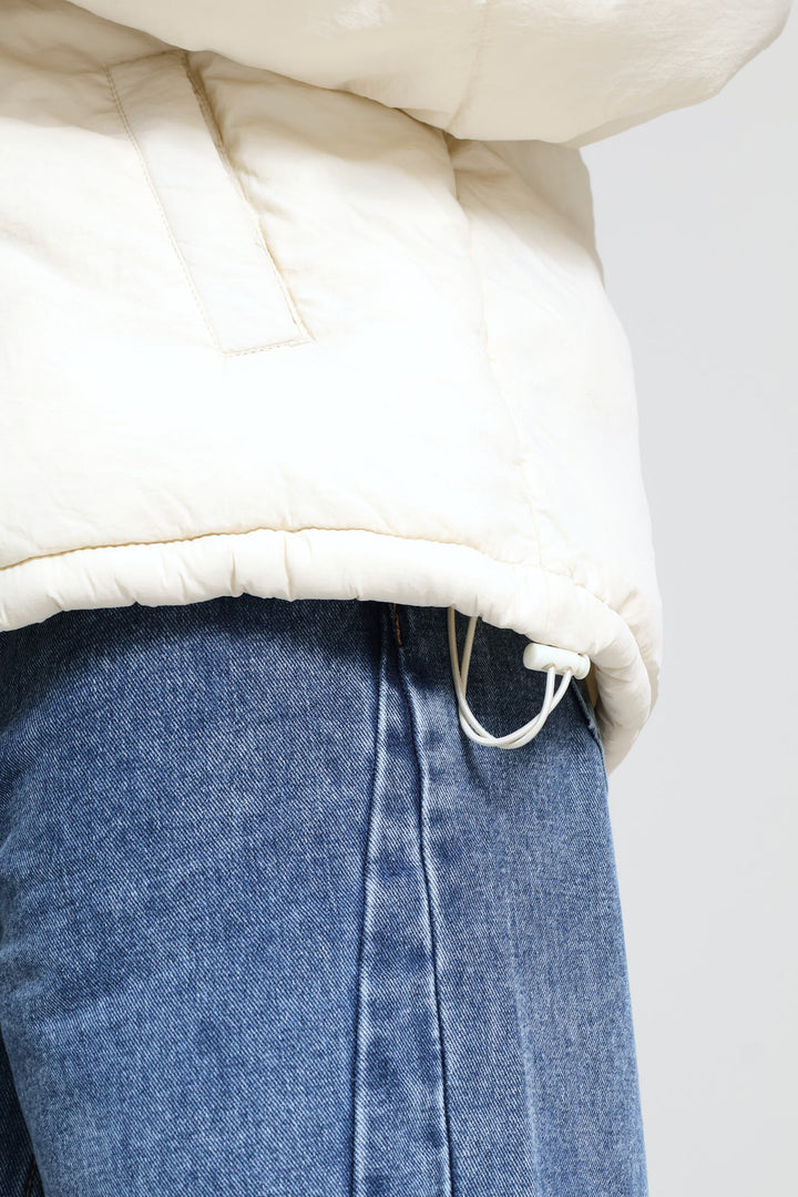 Chevron Quilted Puffer Jacket - Light Stone