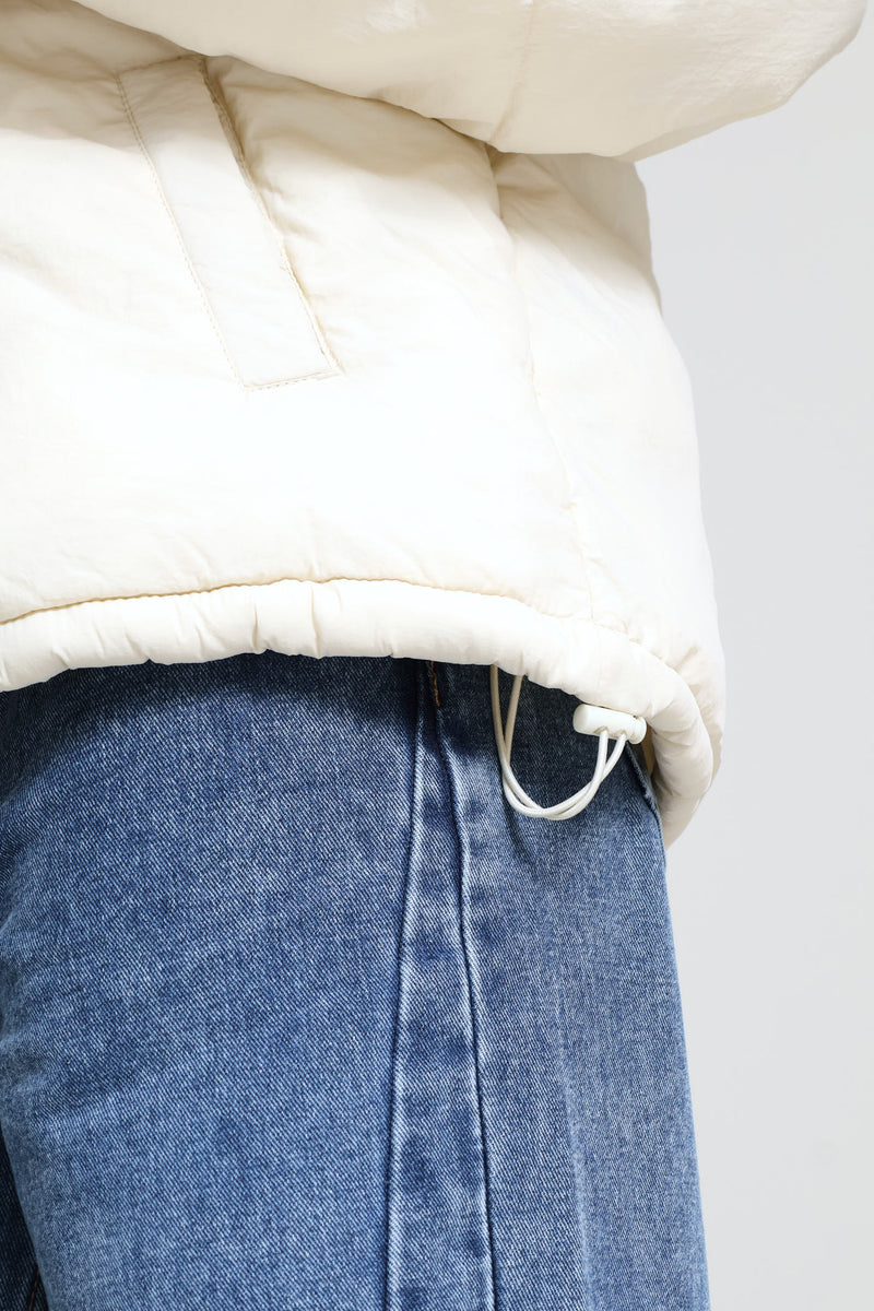 Chevron Quilted Puffer Jacket - Light Stone