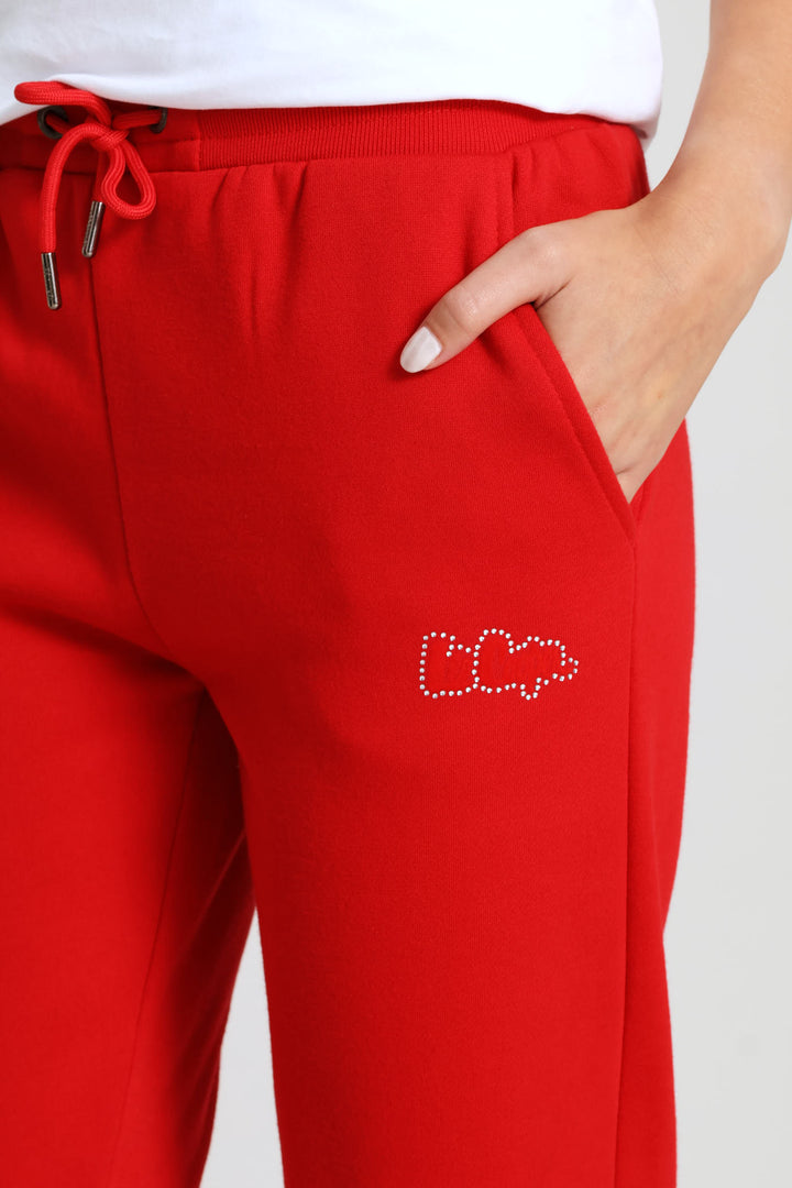 Wide Leg Sweatpants - Red
