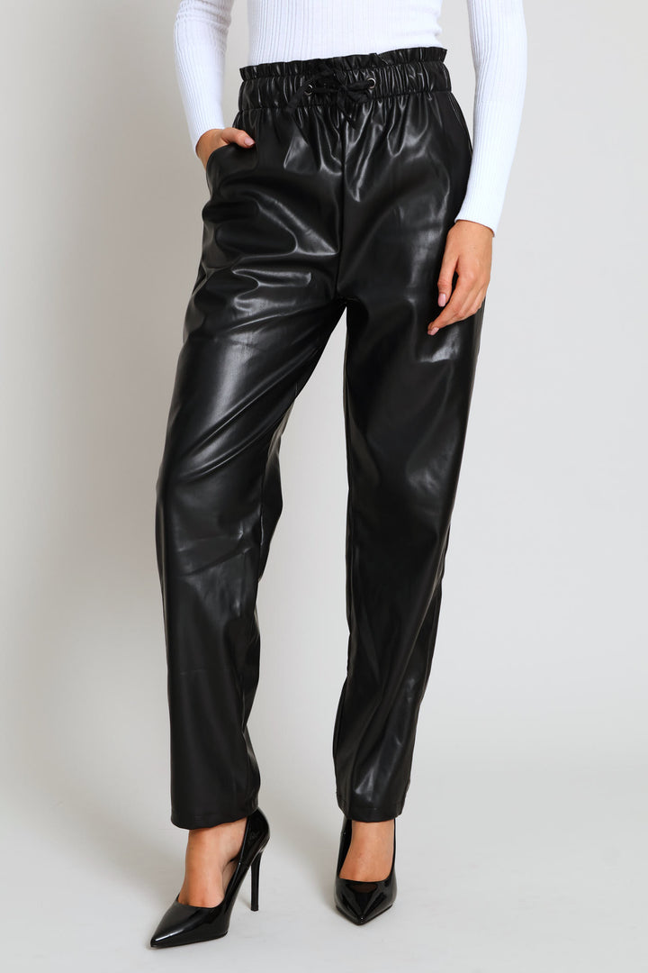 Paperbag Straight Leg Pant - Black