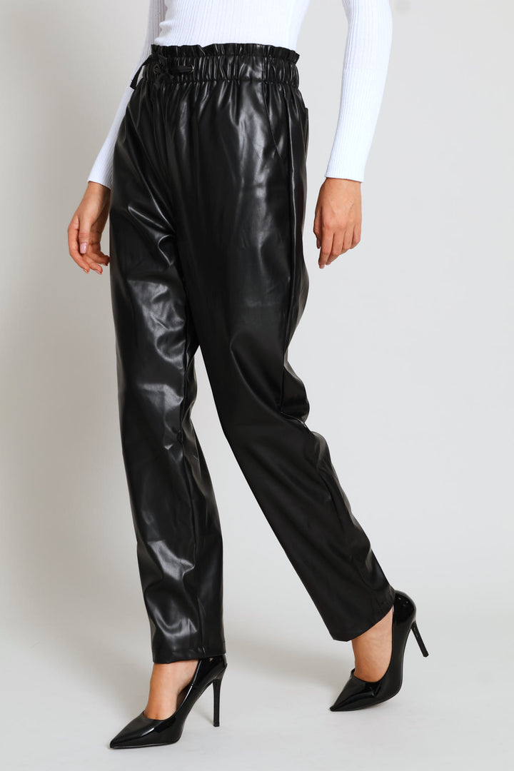 Paperbag Straight Leg Pant - Black