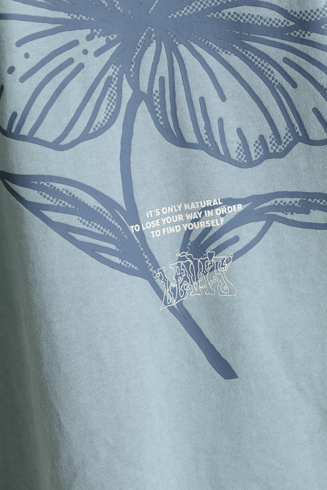 Tonal Script Floral Half Sleeve Tee - Blue
