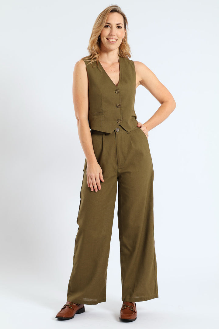 Sleeveless Linen Waistcoat - Burnt Olive