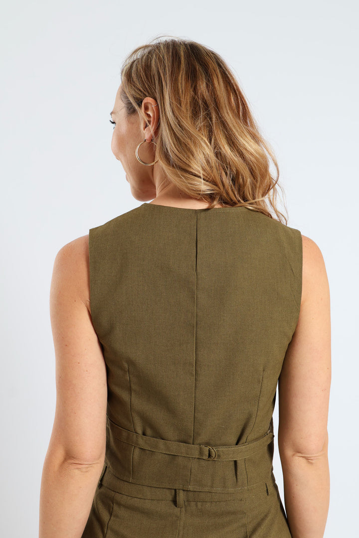 Sleeveless Linen Waistcoat - Burnt Olive