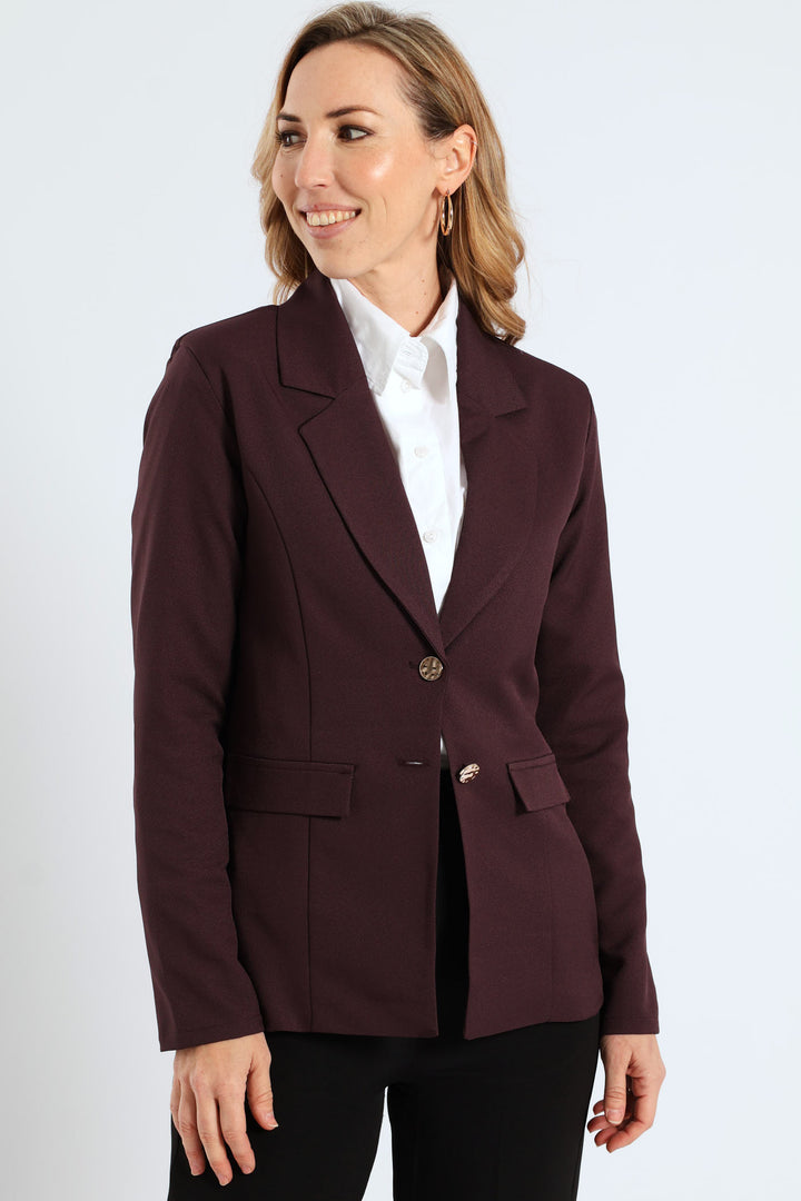 Double Button Twill Blazer - Bitter Chocolate