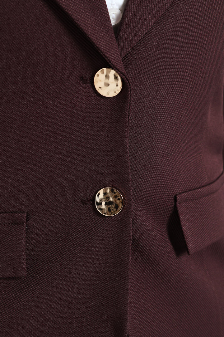 Double Button Twill Blazer - Bitter Chocolate