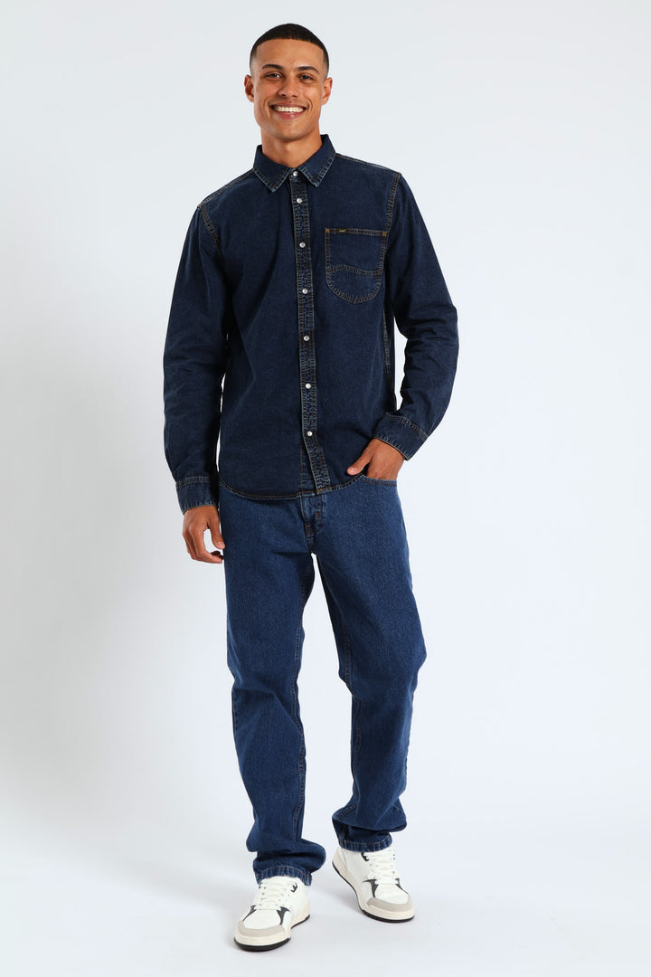 Long Sleeve Lazy Denim Shirt - Stonewash