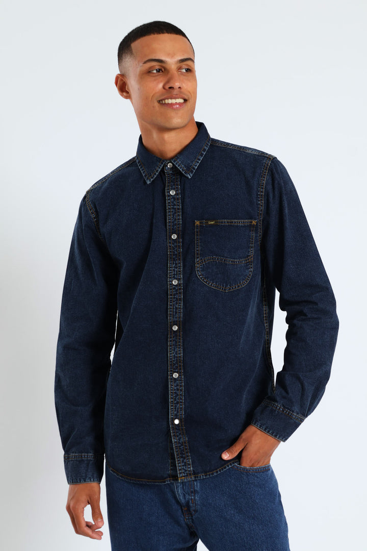 Long Sleeve Lazy Denim Shirt - Stonewash